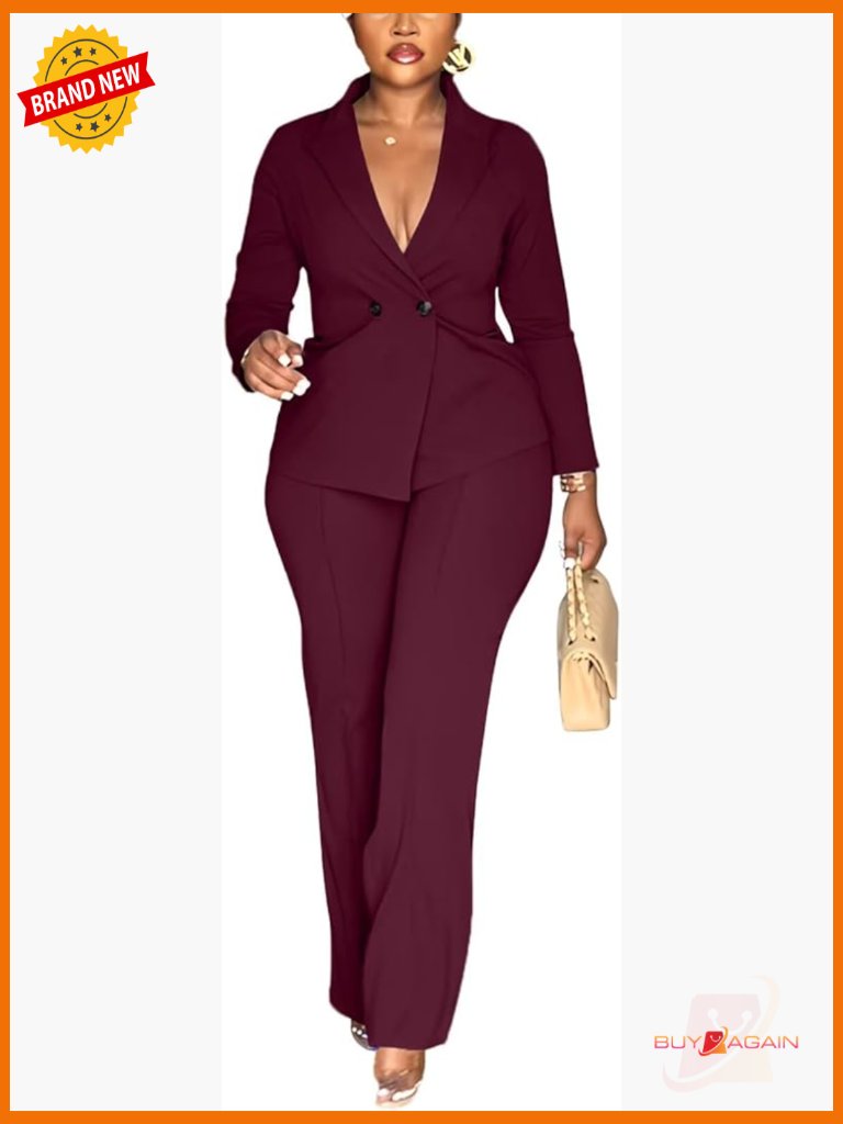 Double Breasted Blazer Pants Suit Set 2 Piece Work Business